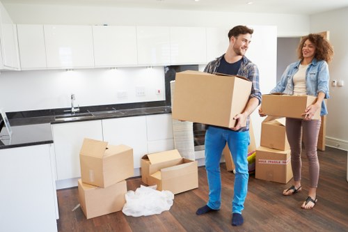 Office furniture and equipment prepared for a West Kensington commercial move