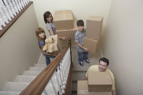 Packed boxes and furniture ready for a West Kensington move